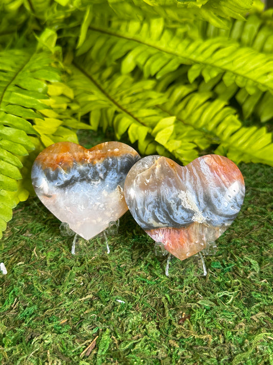 Rainbow Plume Agate Hearts